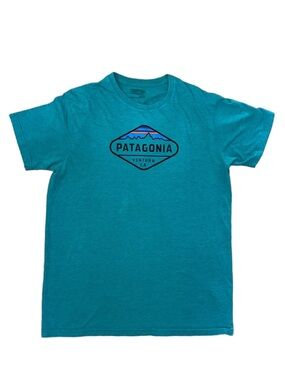 Patagonia Men’s Teal Blue Crew Neck Tee Size L Slim Fit Organic Cotton/ Poly